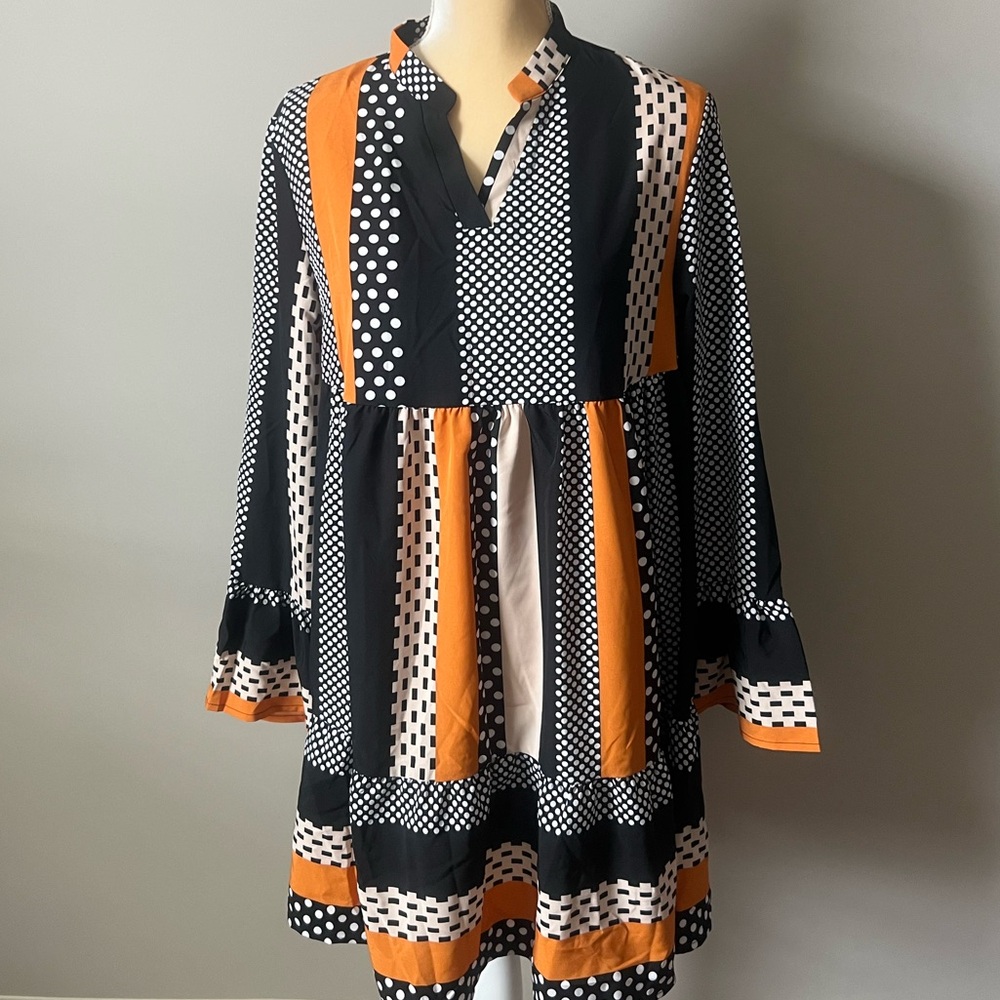 NWOT long sleeved black and orange dress